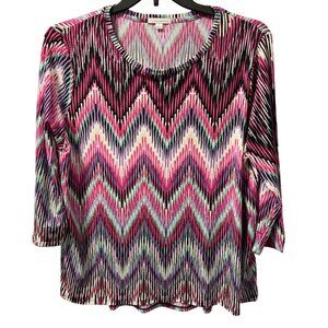 Erin London Womens Zigzag Pattern Top Sz L 3/4 Sleeve Polyester/Spandex